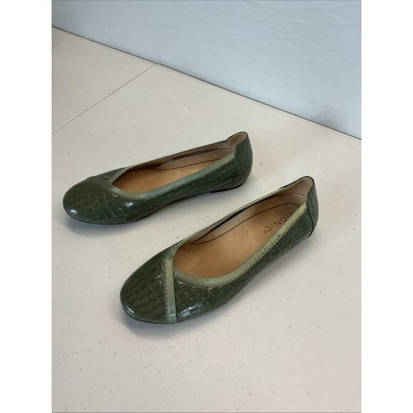 Vionic Orthaheel Caroll Ballet Flats Size US 7 Croco Olive Patent Office Casual - Picture 2 of 12